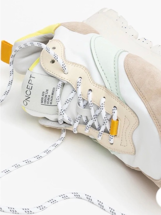 Oncept Shoes - Oncept Women's White & Beige Sneakers with Pastel Mint and Yellow Accents